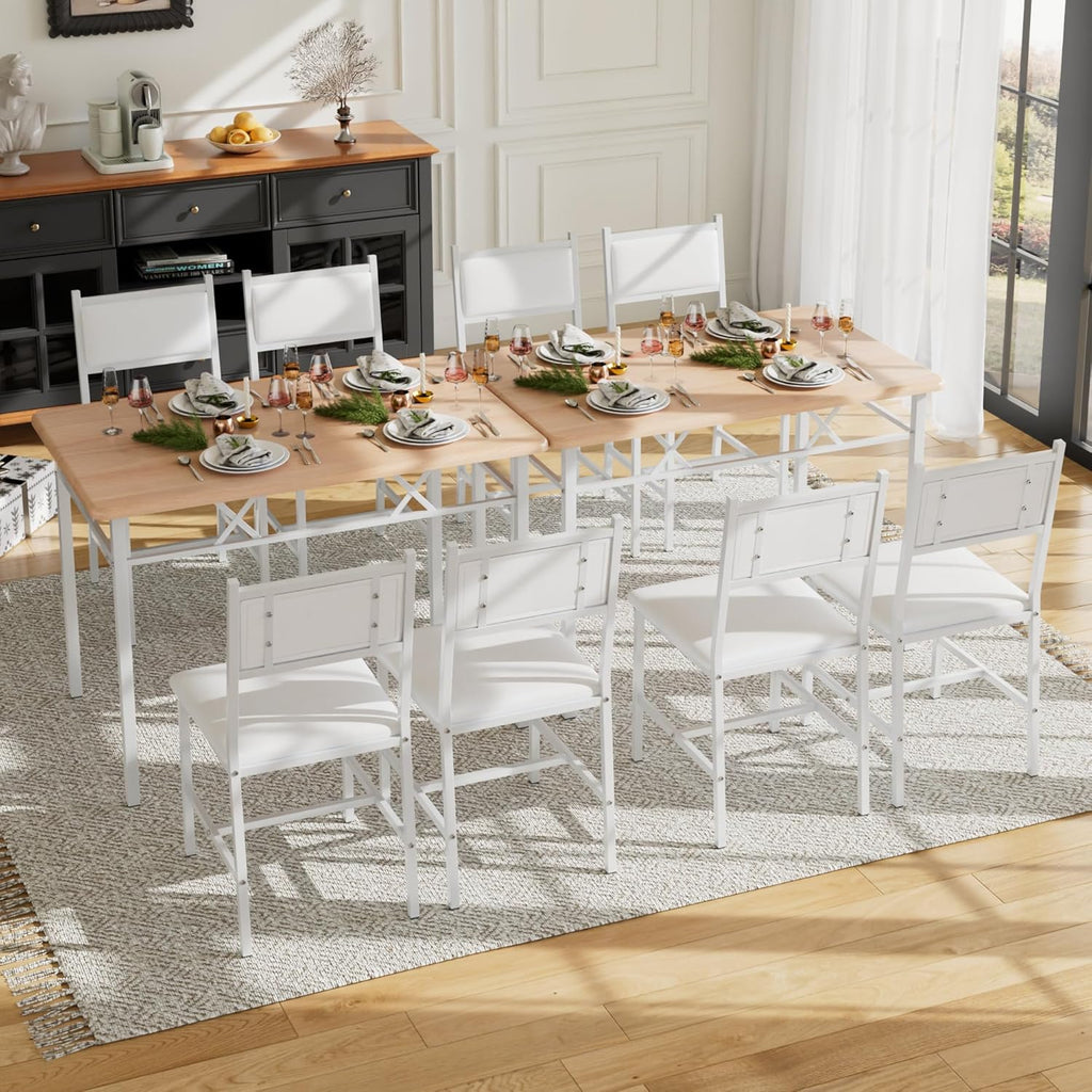 VECELO Dining Table Set for 4 with Chairs, 5-Piece Kitchen Table and Upholstered Padded Chairs Set for Small Space, Dining Room, Apartment, Natural White