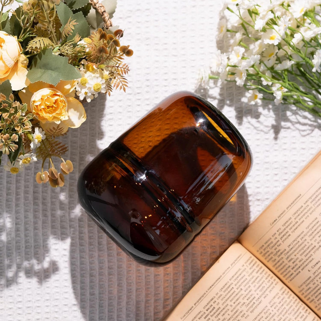 Relexome Amber Glass Flower Vase for Centerpieces Flowers 6.7 Inch Round Modern Glass Bud Vase Decorative Vases for Home Decor, Living Room, Dining Table, Entryway, Shelf, Office