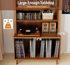 Large Record Player Stand with Vinyl Storage,6-Tier Arched Record Player Table Holds Up 350+ Albums, Turntable Stand with CD/DVD Rack,Vinyl Record Storage for Living Room (Walnut, 31.49''W)