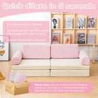 furlinkhm Kids Modular Play Couch, Kids Couch for Playroom, 5 Seconds Instant Expansion, Corduroy Fabric, Pink and Beige