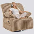 GRAINELL Oversize 40-Inch Swivel Glider Recliner, Wide Stripe Fabric Rocking Chair with 360° Rotation, for Adults Nursery Living Room (Khaki)