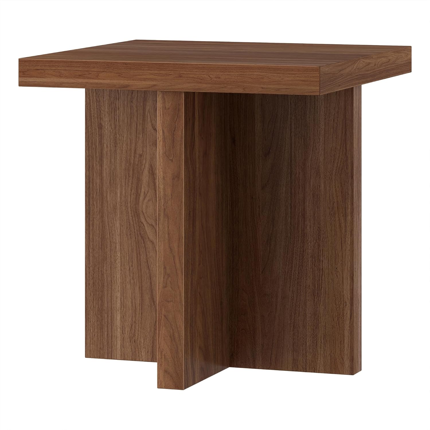 Henn&Hart 22" Scandinavian Wooden Square End Table, Side Table, Nightstand with X-Base for Living Room, Office, Family Room, or Bedroom, Medium Walnut