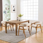 BESTANO Dining Chairs Set of 6, Modern Farmhouse Beige Linen Upholstered Kitchen Chairs with Arms, Solid Wood Legs, Elegant Padded Side Chairs for Home Dining Room