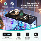 Dystler Lighted Clear Glass Display Case - for Figures & Collectibles, Small 2-Tier Display Cabinet with Charging Station, LED Display Box with Lights & Human Sensor, for Model Car, Perfume, Black