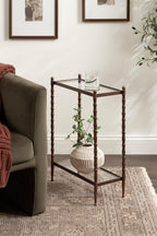 Kate and Laurel Prisha Traditional Metal Narrow Side Table, 18 x 8 x 25, Clear Glass and Bronze, Vintage Rectangle Skinny Bedroom Nightstand with Glass Tabletops for Use as Living Room End Table