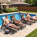 WACASA HDPE Pool Lounge Chairs Set of 2 with Wheels & Cup Holder, 6-Position Adjustable Outdoor Lounge Chair, Easy 20-Min Assembly, 450LBS Bearing, Patio Lounger for Poolside, Deck, Backyard (Grey)