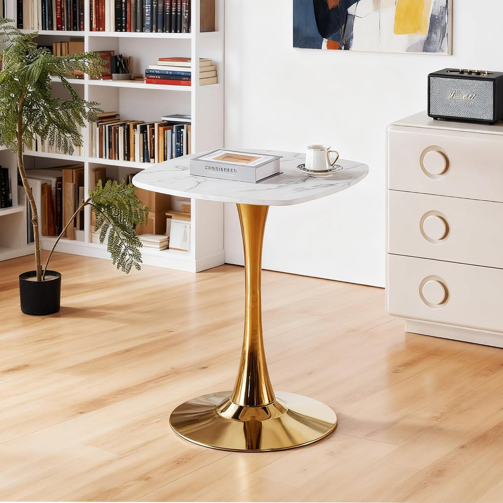 Square Kitchen & Dining Table 24", Modern Small Bistro Table with Sturdy Metal Pedestal Base, Space Saving Accent Side Table for Kitchen Living Room Home Office,Golden