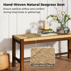 GOFLAME 40” Dining Bench, Farmhouse Boho Entryway Bench with Woven Seagrass Seat, End of Bed Bench with Rubber Wood Frame, Accent Indoor Bench for Bedroom, Dining Room, Living Room, Hallway
