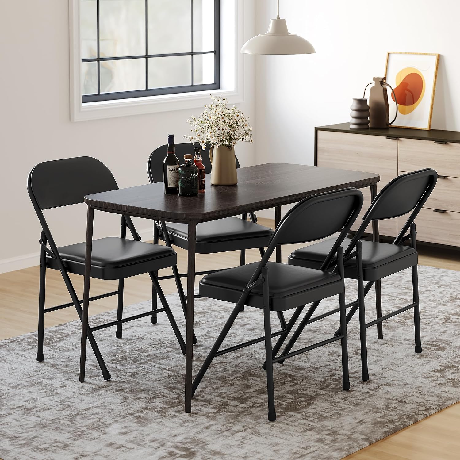 GarveeHome 2 Pack Folding Chairs with Padded Cushions, Padded Foldable Chair Hold Up to 350 LB, Portable Black Folding Chair Suitable for Dining Room, Home Office, Indoor and Outdoor Events