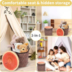 Round Storage Ottoman Cube, Tree Stump Stool, Forest Decor, Multifunctional Toy Storage Box, Cute Foldable Ottoman Stool, Tree Stump Footstool Ottoman, 11inch