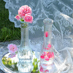 Glass Bud Vases for Centerpiece,12 Pcs Small Clear Ribbed Flower Vases for Weddings, Parties, Home Decor (8.5" Tall, Bulk Set) - Minimalist Table Vase for Roses, Pampas Grass, DIY Arrangements