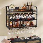 Hoctieon Wall Mounted Wine Rack, 31.5" Wall Wine Rack for Display and Storage, Hanging Bottle Holder, for Living Room, Dining Room, Bar, Wine Cellar, Rustic Brown