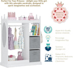 UTEX Kids Dress up Storage with Crown-Shaped Design and 2 Fabric Bins | See and Store Kids Wardrobe, Toddler Dress Up Rack, Open Hanging Armoire Closet, Water-based Paint, Princess Style
