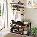 Tangkula Hall Tree with Bench and Shoe Storage, Industrial Coat Rack with Shoe Storage, 12 Hooks & Drawer, Multifunctional Shoe Rack with Cushioned Seat & Hanging Rod for Entryway, Bedroom, Hallway