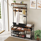 Tangkula Hall Tree with Bench and Shoe Storage, Industrial Coat Rack with Shoe Storage, 12 Hooks & Drawer, Multifunctional Shoe Rack with Cushioned Seat & Hanging Rod for Entryway, Bedroom, Hallway
