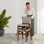 Transformer Table - Solid Wood Dining Chairs, Stackable Modern Wooden Dining Chair with Ergonomic Back, Brown (Set of 2)