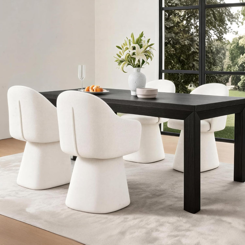 KISLOT Swivel Dining Chairs Set of 4, Upholstered Modern Barrel Dining Chairs with 360° Swivel Base, Chenille Velvet Fabric Accent Kitchen Chairs with Arms, Padded Dining Room Chairs, Cream