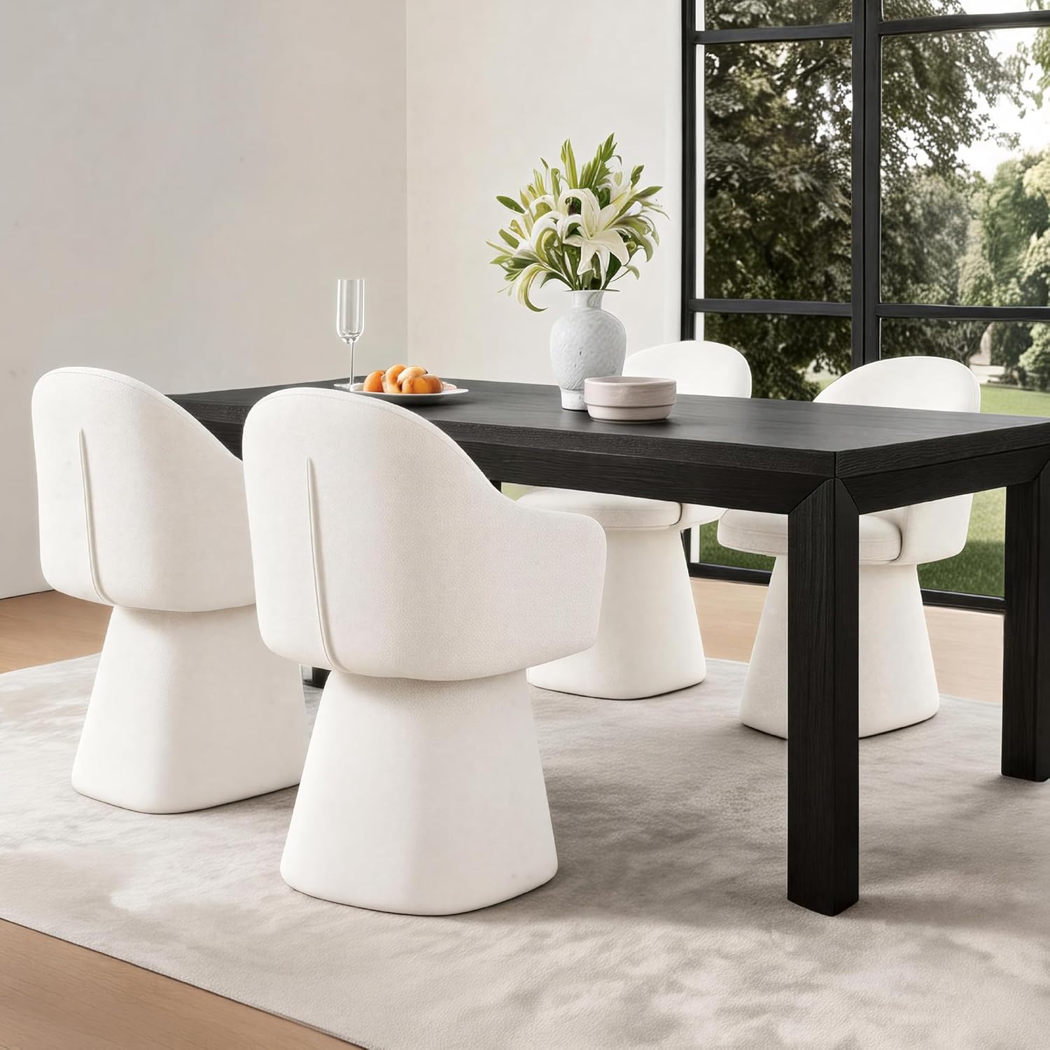 KISLOT Swivel Dining Chairs Set of 4, Upholstered Modern Barrel Dining Chairs with 360° Swivel Base, Chenille Velvet Fabric Accent Kitchen Chairs with Arms, Padded Dining Room Chairs, Cream