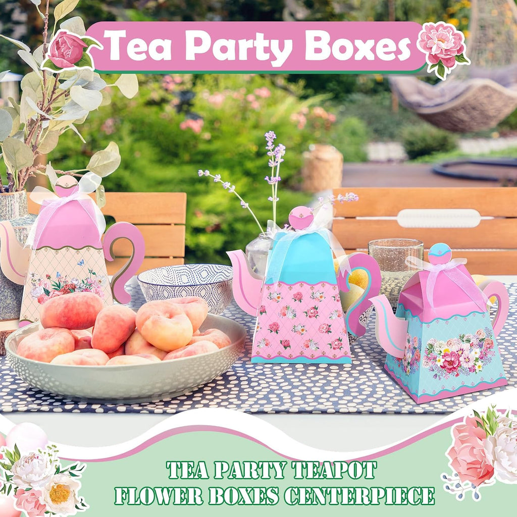 Outus 48 Pcs Floral Tea Party Favor Boxes Large Flower Teapot Candy Box Vintage Floral Pink Blue Teapot Box Spring Gift Supplies for Birthday Decorations Baby Shower Wedding Party