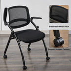 Folding Office Chair Flip Up Arm，Conference Room Chairs with Wheels, Foldbable Office Desk Chair with Adjustable Back Rest for Training Room, Guest Reception Chair (Black)