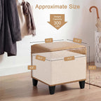 17” Faux Leather Storage Ottoman with Wooden Legs, Upholstered Square Flip-Top Footrest, Extra Seat or Coffee Table for Living Room, Bedroom, Entryway, Light Brown
