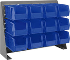 Akro-Mils 28"x8"x20" Steel Louvered Panel Work Bench Storage Rack with 12-Pack of 11 x5 x5 AkroBins Stackable Plastic Storage Bins (Black), Organization Bundle for Garage, Workshop, Classroom