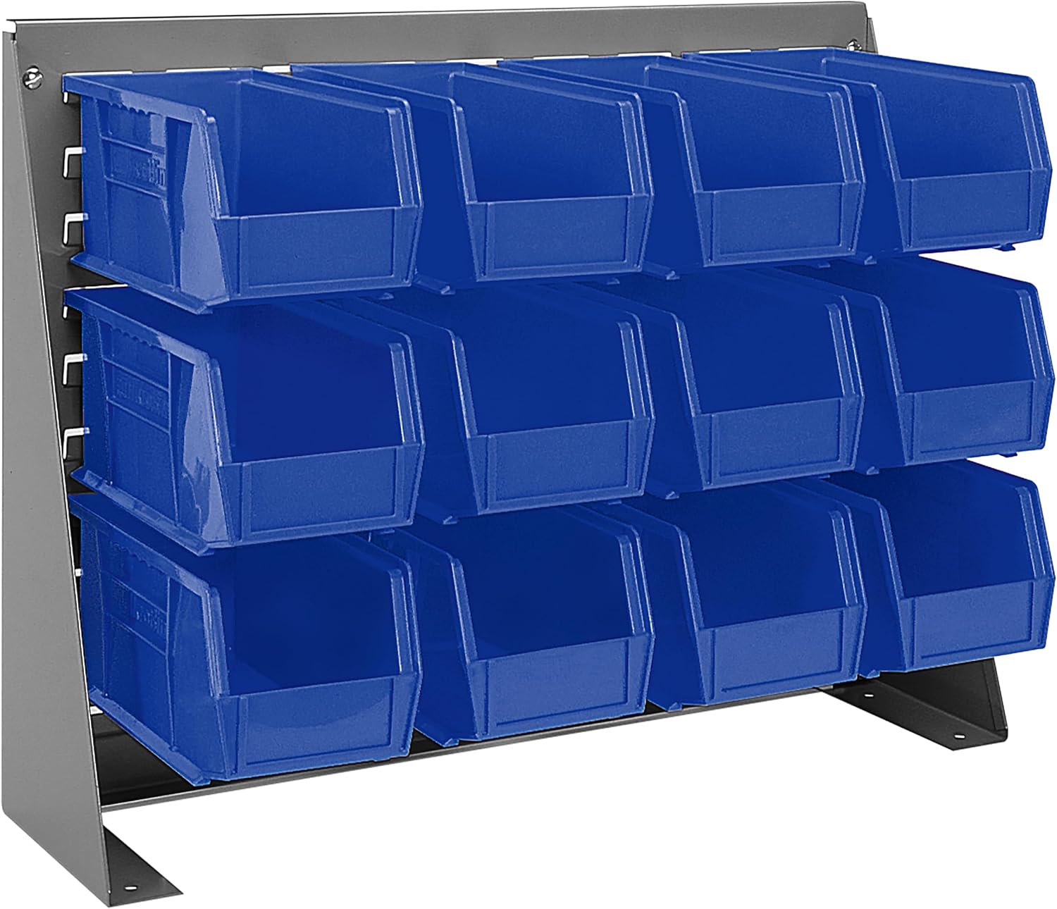 Akro-Mils 28"x8"x20" Steel Louvered Panel Work Bench Storage Rack with 12-Pack of 11 x5 x5 AkroBins Stackable Plastic Storage Bins (Black), Organization Bundle for Garage, Workshop, Classroom