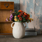 Tanvecle Off-White Ceramic Vase with 2 Handles, Sandstone Texture for Modern Farmhouse Decor, Rustic Pottery, Decorative Flower Vase, Clay Small Vase, Centerpiece for Dining Table - 7 Inch Tall