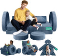 Frolic & Fun 16Pcs Modular Kids Play Couch for Toddlers, Fold Out Kids Couch Building Fort for Playroom Bedroom, Kid Convertible Explorer Sofa Cushions for Boys & Girls Navy Blue