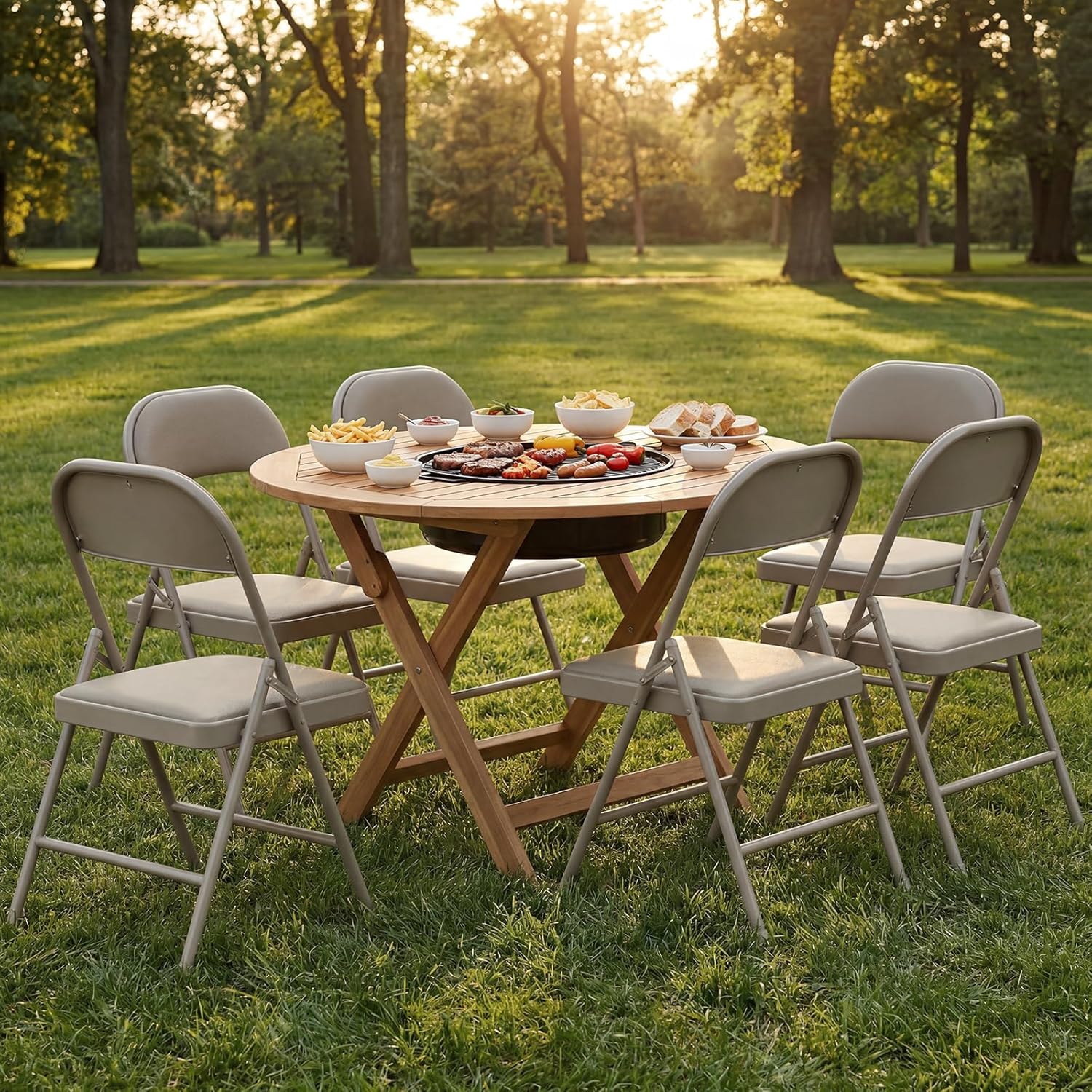 Folding Chairs 4 Pack,350 lbs Heavy Duty Metal Frame Folding Chairs with PU Leather Cushion, Ergonomic Foldable Chair with Non-Slip Feet, Portable Stackable Seating for Office Wedding Camping -Khaki