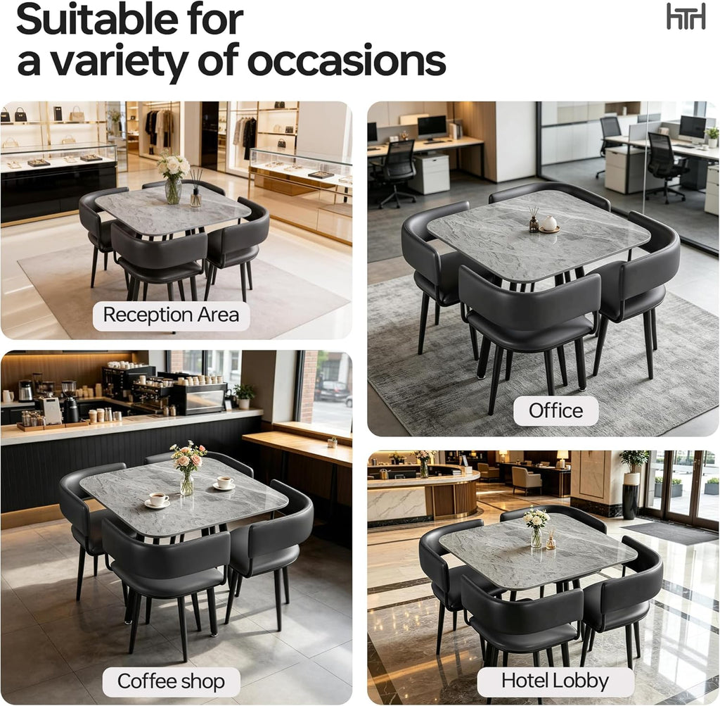Square Sintered Stone Table Chair Set for 4, 31'' Gray Conference Table, Modern Home Dining and Reception
