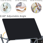 Yaheetech Drafting Desk, Drawing Table for Artists/Adults, Art Desk w/Stool and 3 Slide Drawers, Painting Studio Design Work Station, Adjustable Tabletop, Modern, 50.5 x 24 x 45 inch