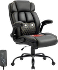 Massage Office Chair, 500LBS Ergonomic Rocking Executive Desk Chairs with 4 Points Vibration&Heat,Padded Flip-up Armrests for Big and Tall Office Chair,Swivel Computer Chair Thicken, PU Black