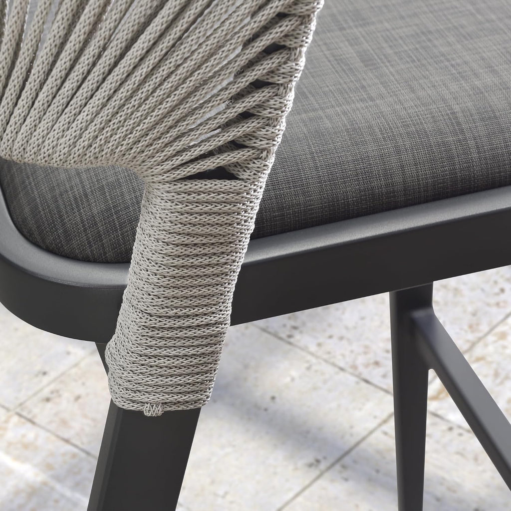 PURPLE LEAF Counter Height Bar Stool Set of 2 Modern Aluminum Rattan Wicker Outdoor Barstools with Backrest and Cushion for Kitchen Lawn Pool Bar Chairs Dark Grey