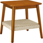 23" Handwoven Storage Corner End Table, Retro End Table with Stable Load-Bearing Design, Decorative Accent Table for Living Room Office, Walnut
