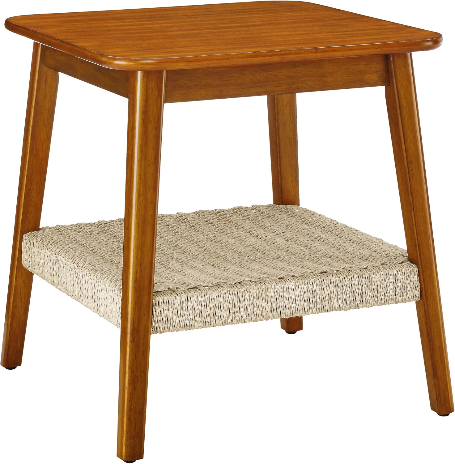 23" Handwoven Storage Corner End Table, Retro End Table with Stable Load-Bearing Design, Decorative Accent Table for Living Room Office, Walnut