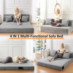 JKMAX Twin Size Folding Sofa Bed - 4 in 1 Convertible Sleeper Chair with Pillow - High Density Memory Foam Futon Couch - Foldable Bed for or Living Room Bedroom (Dark Grey)
