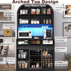 72" Tall Arched Pantry Cabinet w/Power Outlet,LED Lights, 42"W Modern Farmhouse Kitchen Hutch Coffee Bar Storage Cabinet w/Sliding Barn Door,3 Drawers,Glass Door, Versatile Cupboard,for Kitchen