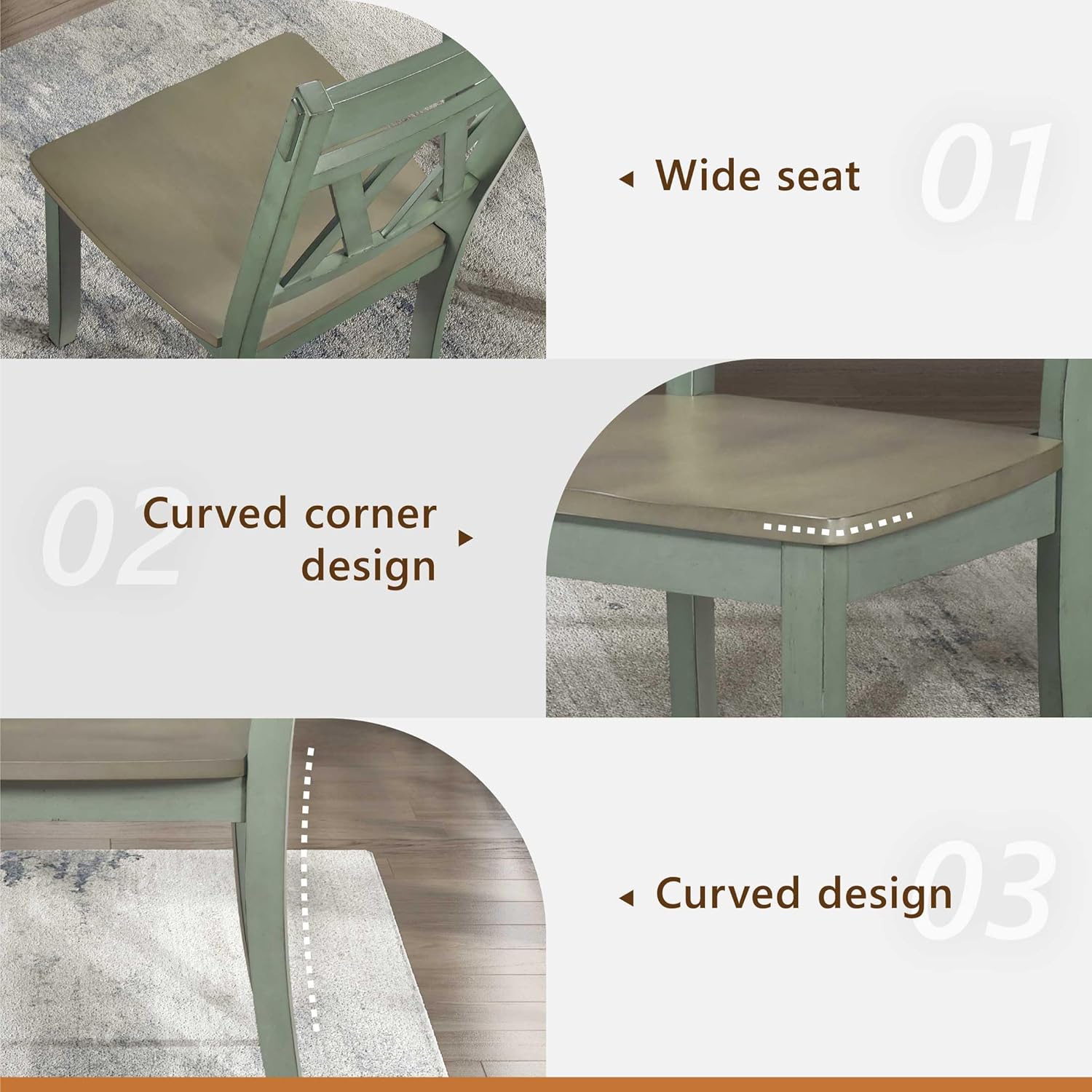 Lexicon Farmhouse Wood Dining Chair, Set of 2, Double Cross Back, Rustic Armless Chairs, Kitchen and Dining Room Furniture, Two-Tone Finish (Greywash and Antique Teal)