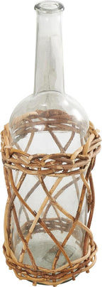 Deco 79 Glass Handmade Decorative Vase Tall Centerpiece Vase with Brown Rattan Woven Lower Body, Flower Vase for Home Decoration 8" x 8" x 23", Clear