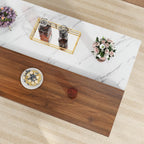 Gyfimoie 71" Large Imitation Marble Bar Table,Island Table with LED Lights | Mordern Marble Stripes Dining Table with Grille Design for Home Kitchen, Living Room, Balcony, Basement (White+Brown)