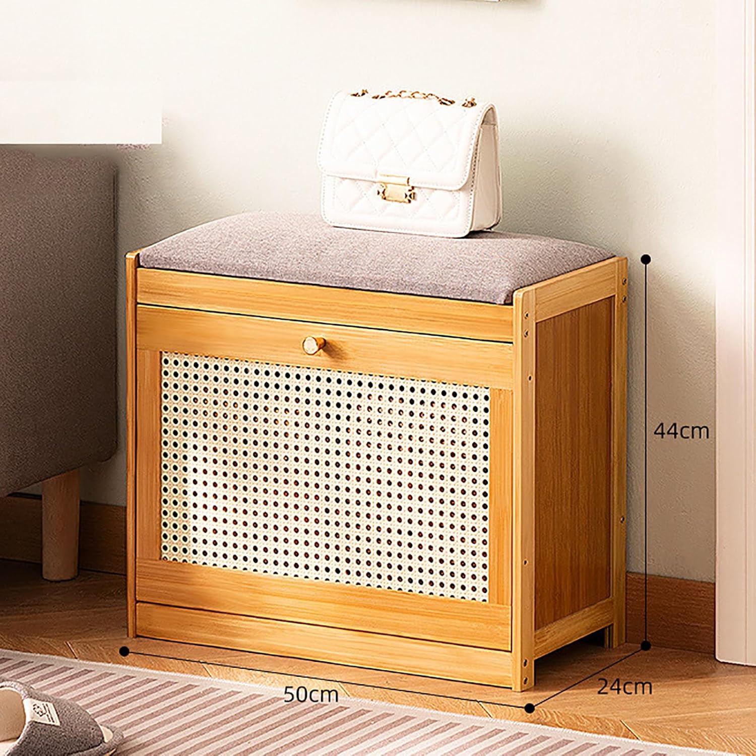 Bamboo Shoe Bench with Foldable Drawers & Cushion Entryway Stool Breathable Narrow Shoe Rack FreeStanding Footwear Organizer for Hallway Bedroom Living Room