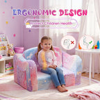 Lamerge 2-in-1 Toddler Couch,Glow in The Dark Baby Floor Bed,Foldable Toddler Chair Kids Sofa for playroom,Convertible Sofa to Lounger for Girls and Boys (Rainbow and Unicorn)