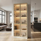 78.7" H Kitchen Pantry Storage Cabinet with Light, Food Pantries Cabinets with Glass Doors and Light in 3-Color Mode, Storage Cupboard Display Cabinet for Kitchen Dinning Room, White