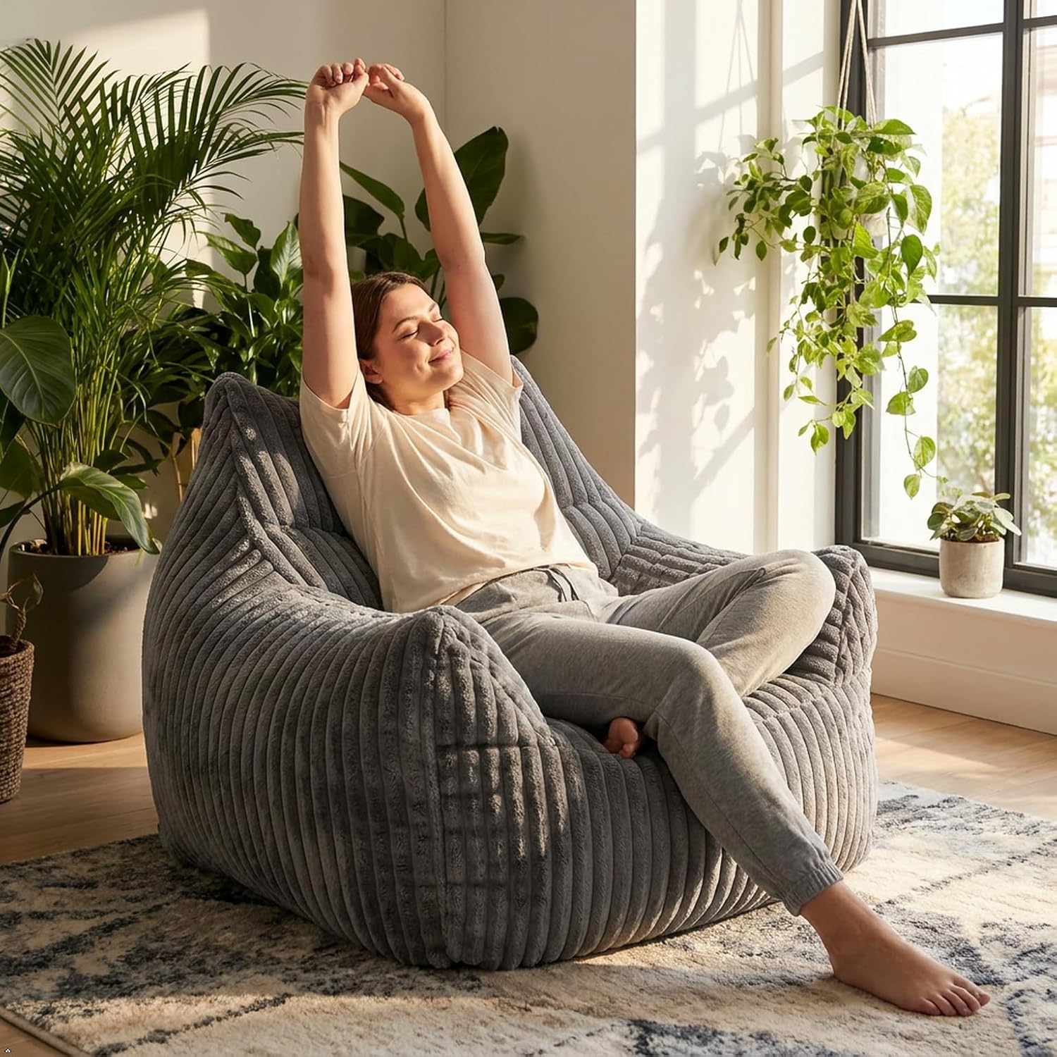 Bean Bag Chair for Adults, Oversized Memory Foam Bean Bag Chairs, Soft Corduroy Comfy Lounge Chair for Bedroom, Living Room & Reading Nook, Floor Chair Sofa