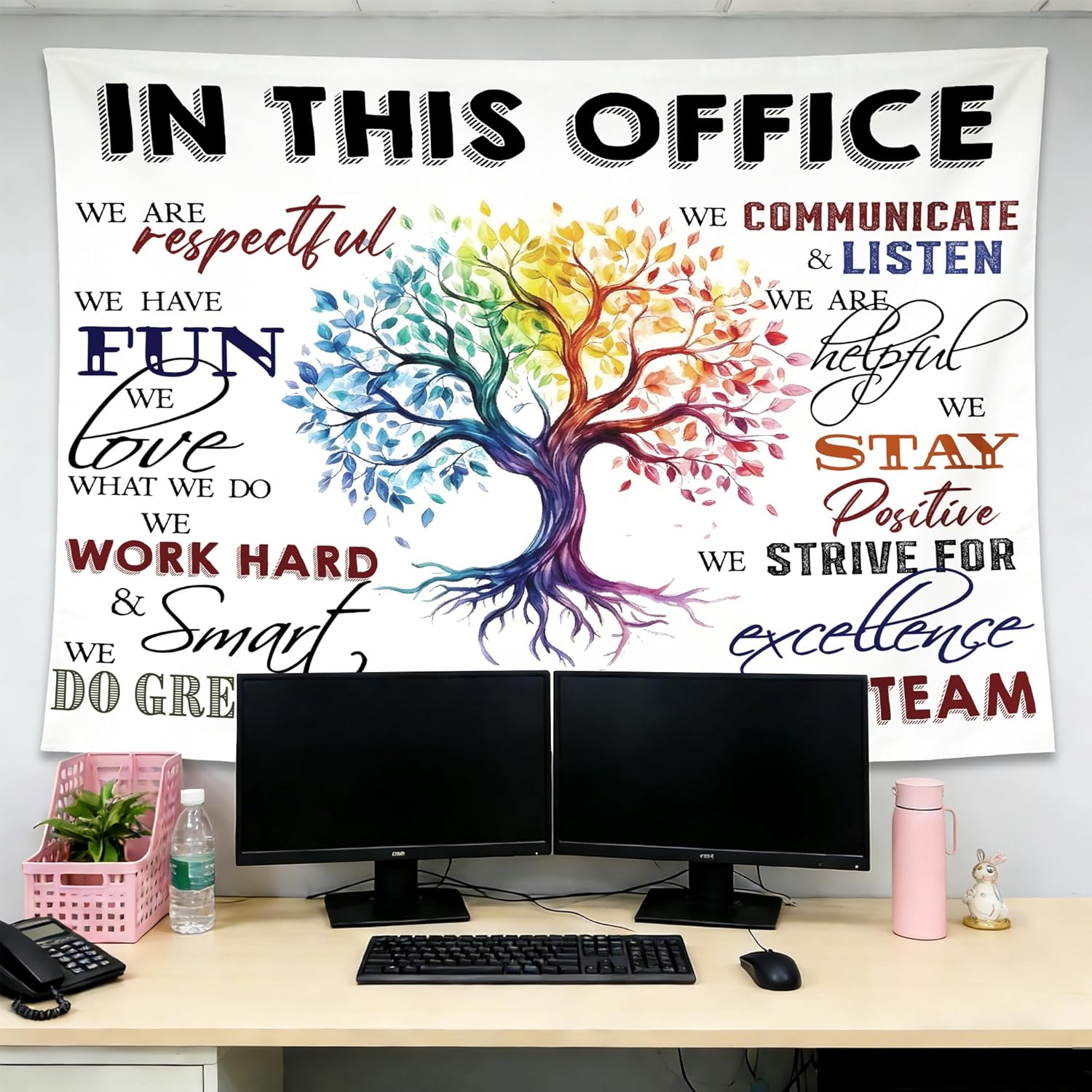 gsgfdshf Inspirational Office Wall Tapestry, in This Office We Are a Team Positive Motivational Tapestry Wall Hanging for Bedroom Home Workplace Decor, 50x60 Inch