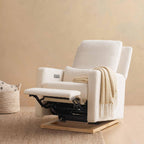 Babyletto Sigi Electronic Power Recliner and Glider with USB Port in Ivory Boucle with Light Wood Base, Greenguard Gold and CertiPUR-US Certified