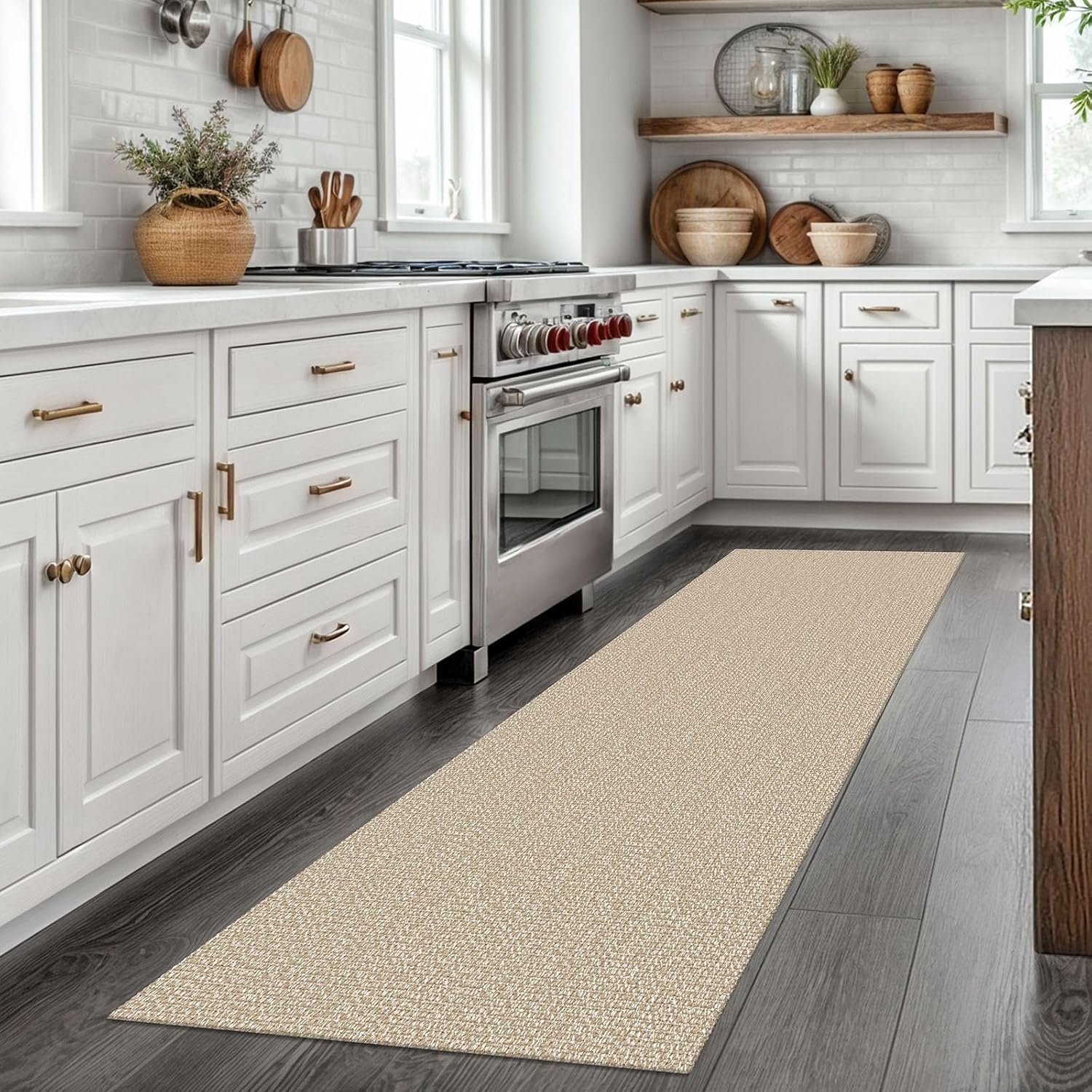 EARTHALL Washable Runner Rug 2x7 Ft Non Slip Runners for Hallways Cotton Rubber Backed Kitchen Runner Braided Indoor Floor Carpet Runners for Entryway, Hallway, Kitchen, Bedroom, Send/Beige