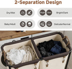 StorageWorks 280L Large Laundry Hamper with Wheels, Laundry Basket with Wheels 2 Sections, Clothes Sorter Cart with Divider for Hotel, Home, Beige, 1-Pack