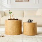 WILLIAMSPACE Nesting Coffee Table Set of 2, Round Wooden Coffee Tables Modern Circle Table for Small Space Living Room Bedroom Accent End Side Table (Wooden Color-Round)